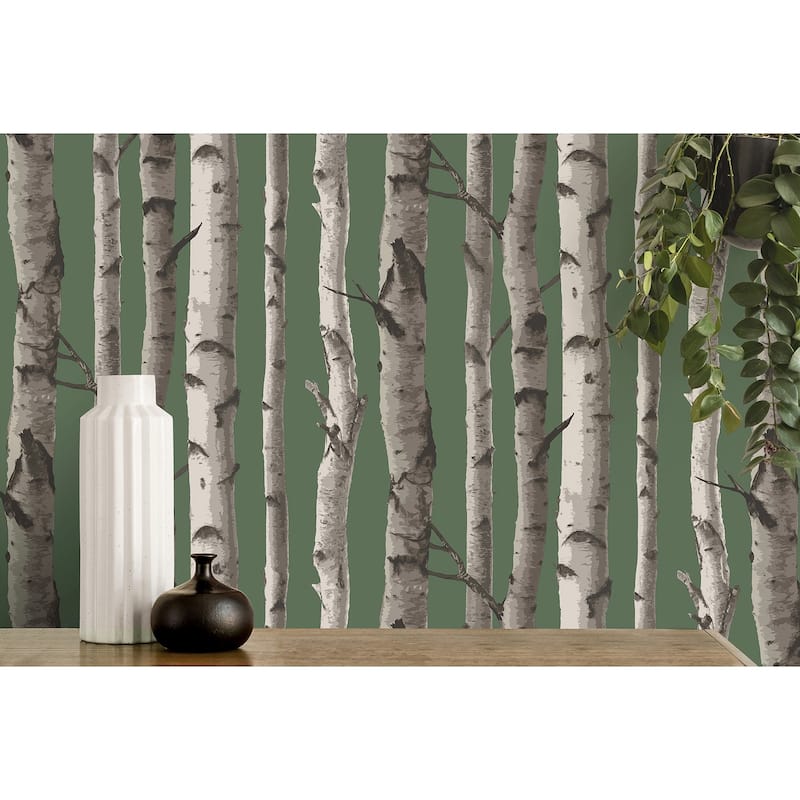 Fine Decor Chester Dark Green Birch Trees Wallpaper