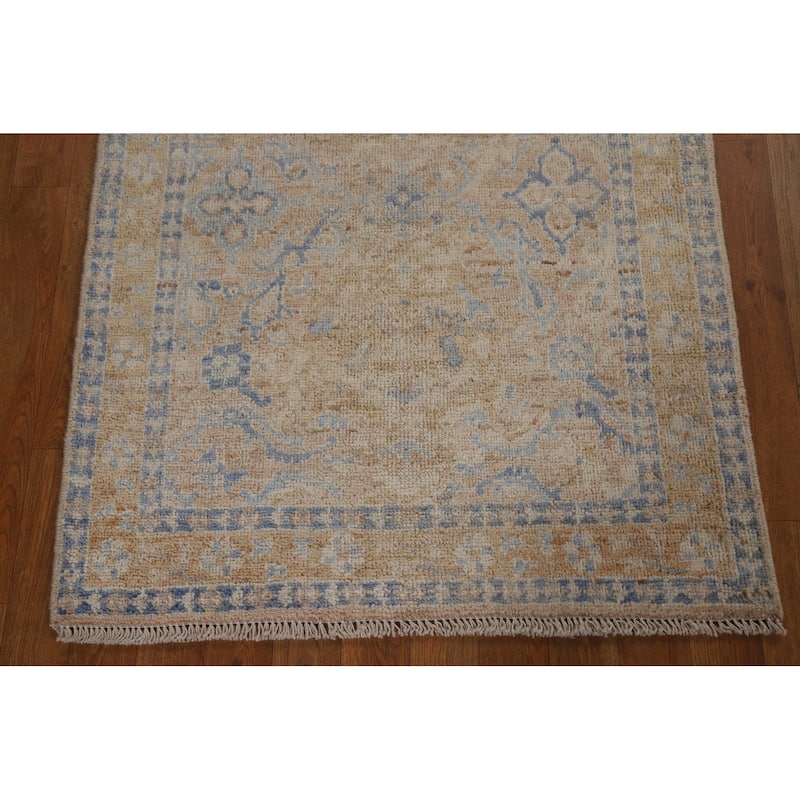 Hand Knotted Oriental 100% Wool Carpet Transitional Geometric Brown Oushak Area Rug - 3' 10'' X 2' 11''