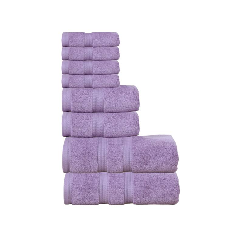 Home Weavers Elegance Essentials 550GSM Cotton Zero Twist Super Absorbent Bath Towel Set of 8 - 27"x54", 16"x24", 13"x13" - Purple