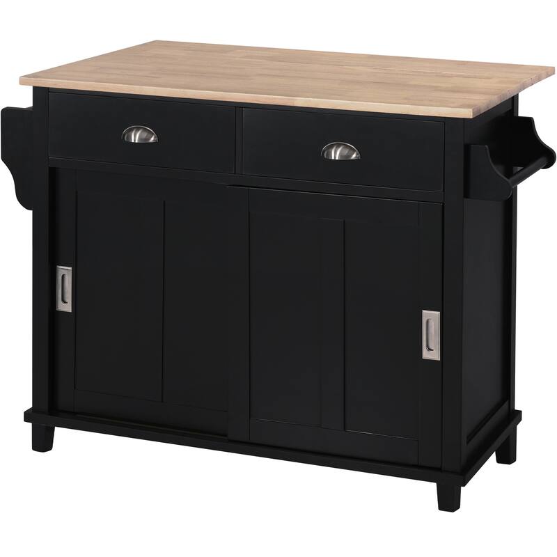 Rolling Kitchen Island with Drop-Leaf Countertop, Adjustable Shelves, 2 Drawers & Sliding Barn Door - Mint Green