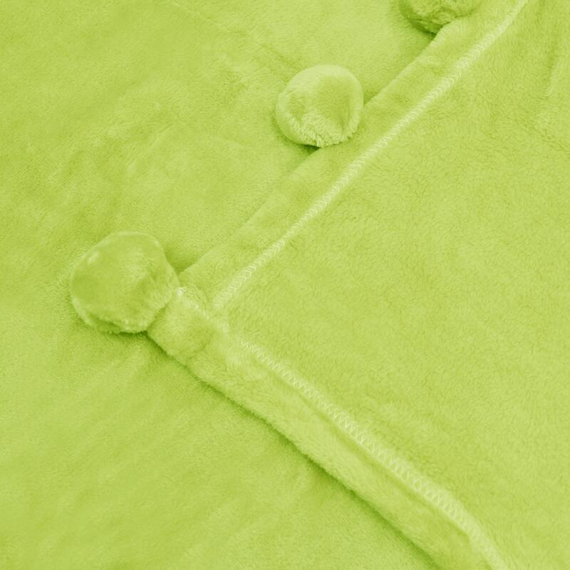 Pompom Flannel Fleece Throw