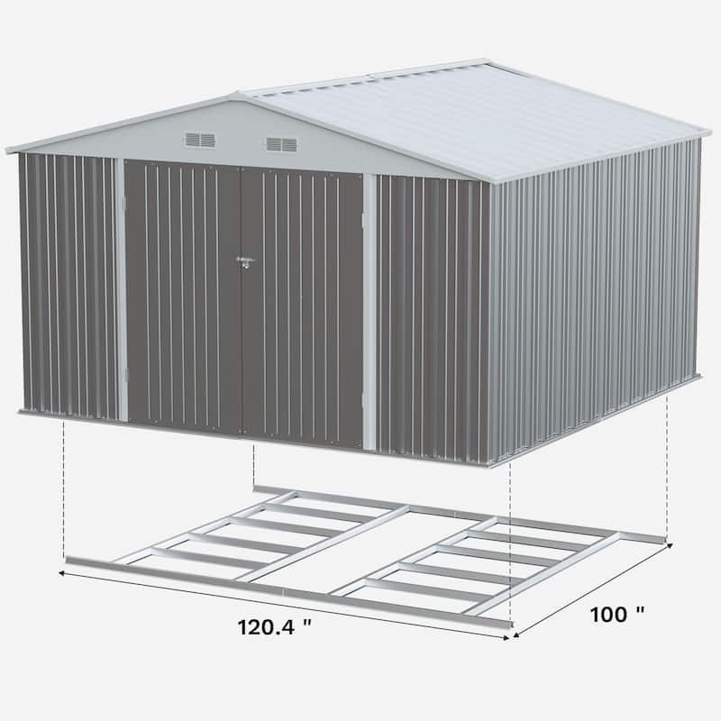 Patiowell 10' x 8'/10' x 10'Metal Outdoor Storage Shed with Goods Shelves/Floor Frame Garden Tool Shed for Backyard Garden