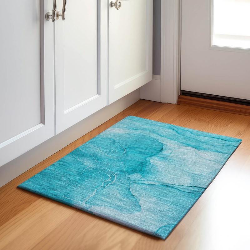 Premium Washable Super Soft Modern Glam Mayfield Rug - Teal - 1' 8" x 2' 6" - Rectangle