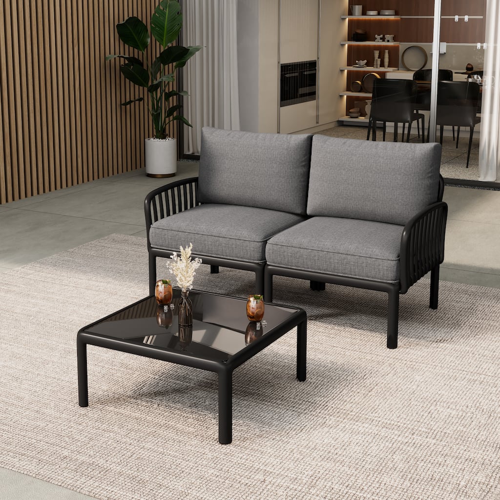 Christopher Knight Home - Afra 3-Piece Modern Patio Conversation Set with Waterproof Cushions