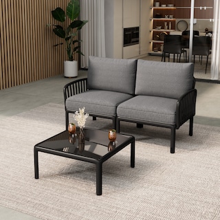 Christopher Knight Home - Afra 3-Piece Modern Patio Conversation Set with Waterproof Cushions