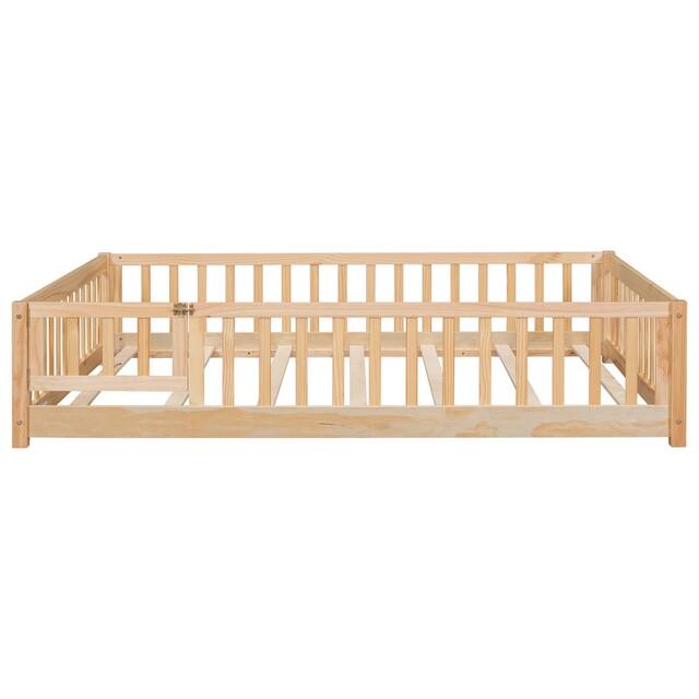 Twin/Full/Queen size Floor Platform Bed with Fence and Door for Kids, Toddlers