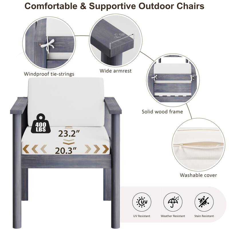 7-Piece Outdoor Patio Dining Set Wood Rectangular Dining Table and 6 Arm Chairs with Parasol Hole and Removable Cushions