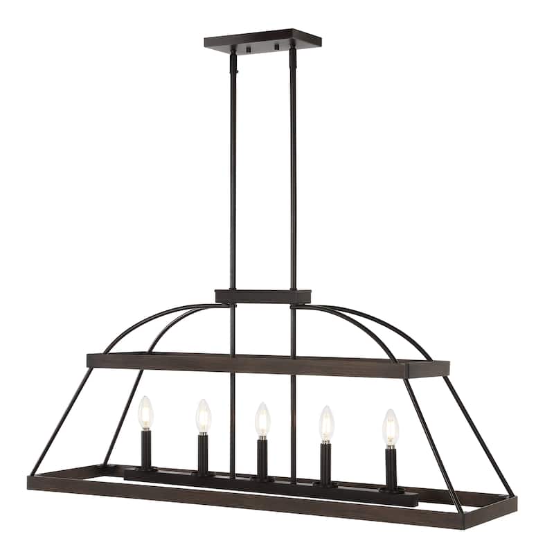 SAFAVIEH Lighting Gioconda Farmhouse 5-Light Adjustable Linear Chandelier (LED Bulbs Included) - Brown