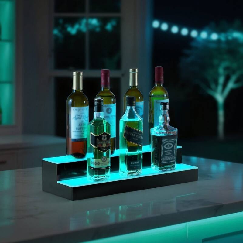 Multi-Color Acrylic LED 2-Tier Wine Bottle Shelf with Remote Control - 20 x 7.9 x 4.5 inch