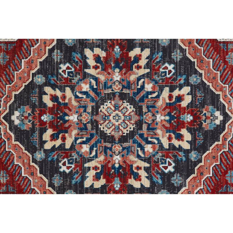 Kezia Vintage Style Tribal Kazak Rug, Classic Blue/Opal Gray