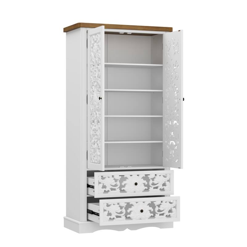 Vintage Carved White Storage Cabinet Accent Cabinet Bookshelves Curio Cabinet