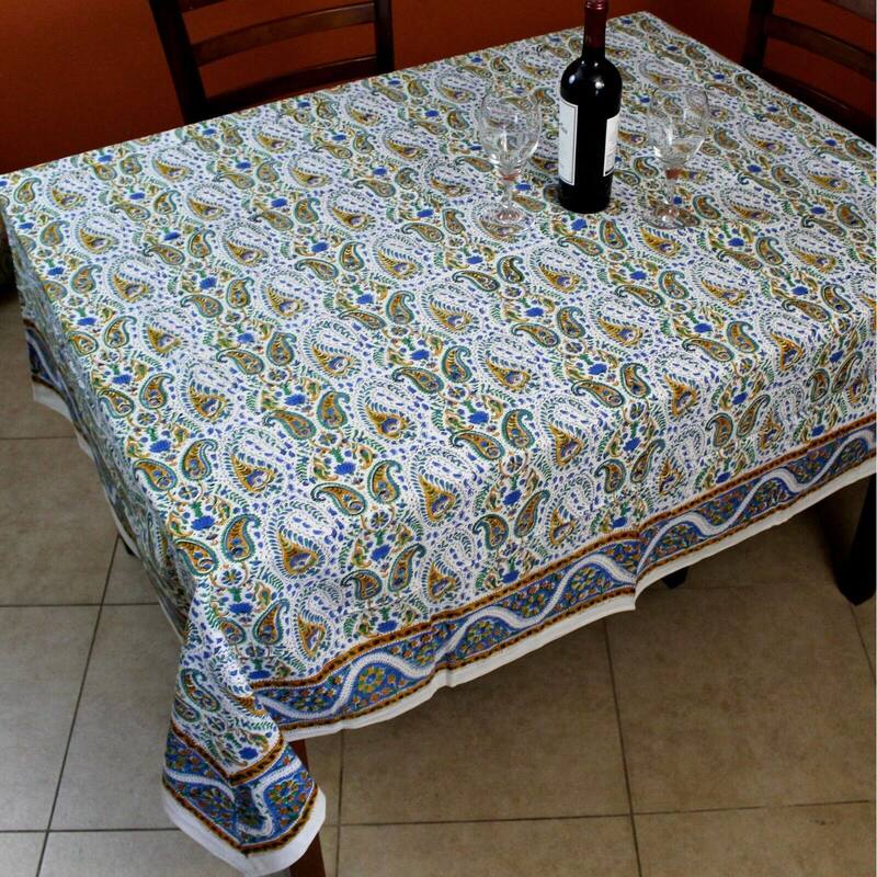 Block Print Cotton Paisley Floral Tablecloth Round Square