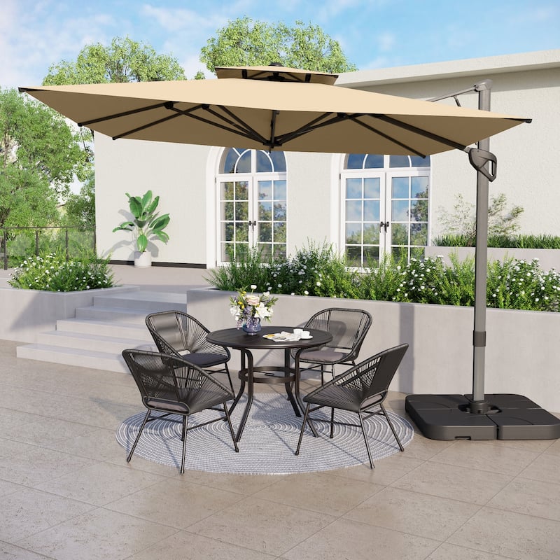 MAISON ARTS 10 FT Automatic Hydraulic Cantilever Umbrella Aluminum Pole 360 Degree Rotation with Weighted Base Included - Beige-Without Weights