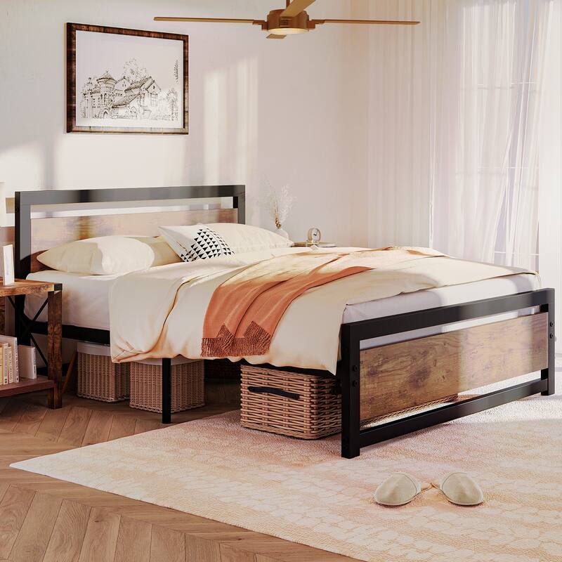 Heavy Duty 13.8-inch Metal Platform Bed Frame Sturdy Iron slats - Queen