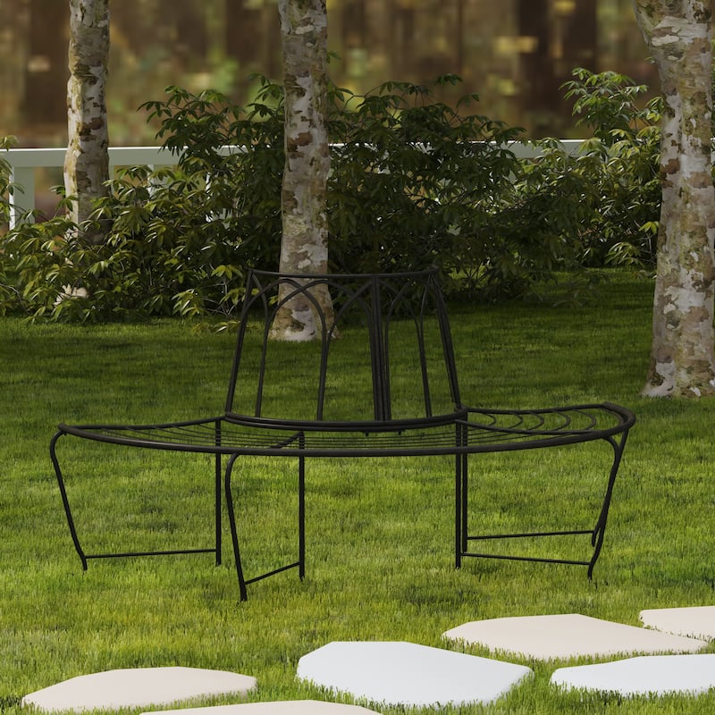 SAFAVIEH Nya Victorian Wrought Iron 50-inch Outdoor Tree Bench - 50 In. W x 24 In. D x 31 In. H - 50"W x 24"D x 31"H