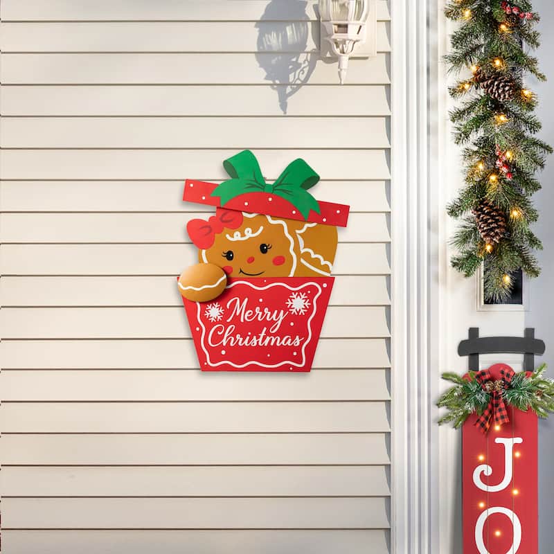 Glitzhome Christmas Gingerbread Boy Girl Yard Stakes Standing Hanging Decoration