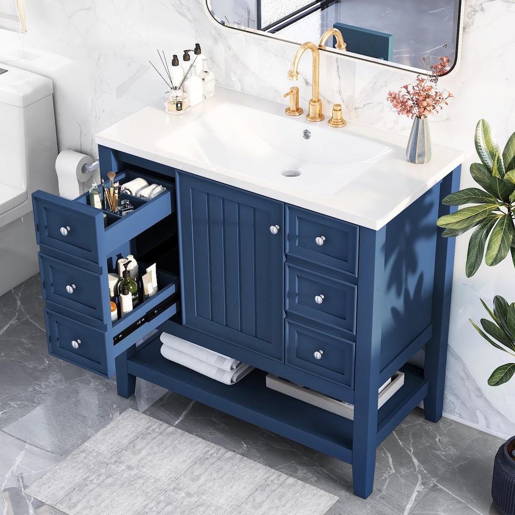 Bathroom Vanity with Undermount Ceramic Sink, Three Drawers, Cabinet with Door, Adjustable Shelf