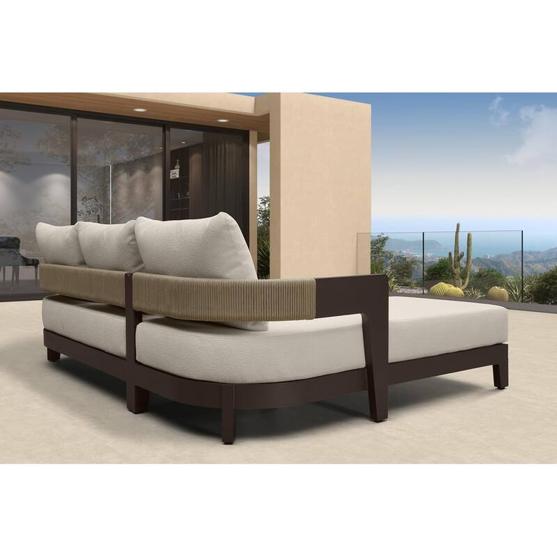 PURPLE LEAF Modern Aluminum Sectional Sofa with 7.87" Cushions for Yard Porch Deck Outdoor Conversation Sets