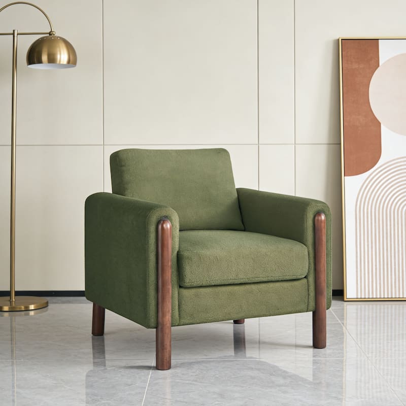 Christopher Knight Home Rowan Accent Chair Curved Handrails Single Sofa with Walnut Legs
