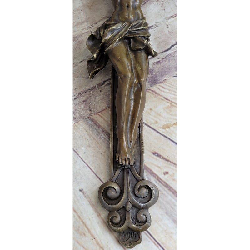Wall Mount Hanging Bronze Crucifix Sculpture Jesus On Cross Christian Decor 20 Inches X 14 Inches