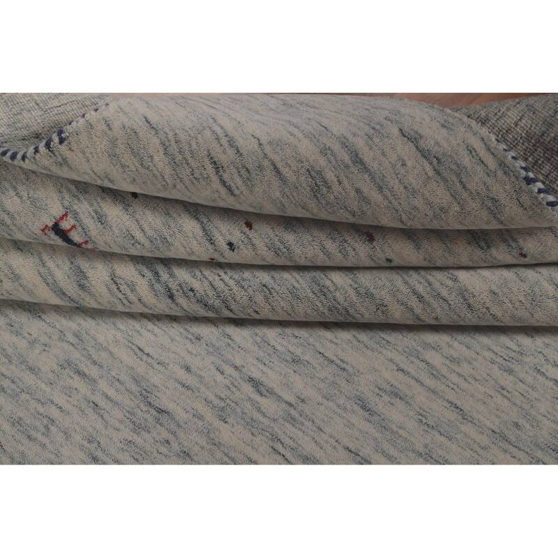 Tribal Gabbeh Area Rug Hand-Knotted Beige / Ivory Wool Carpet - 9'0"x 11'6"