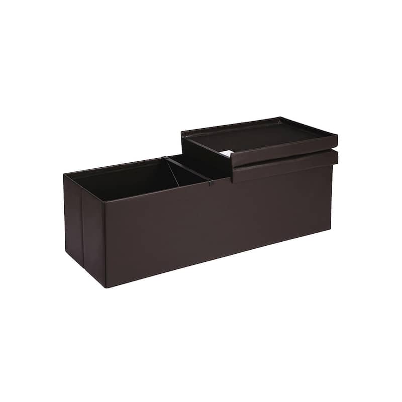 43" Brown Folding Storage Ottoman Bench with Flipping Lid and Iron Frame Support - Brown