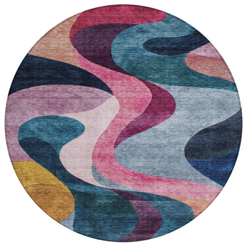 Machine Washable Indoor/ Outdoor Abstract Chantille Rug