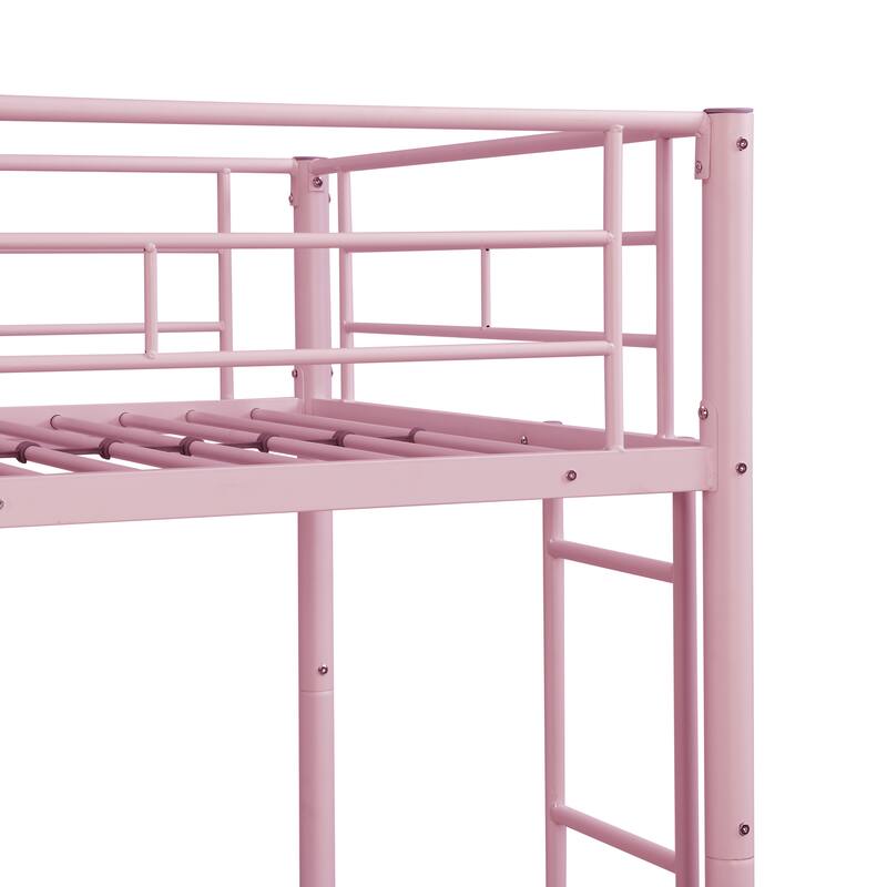 Loft Bunk Bed Twin Over Twin Size w/Ladder and Guardrail, Rustic Design, Metal Slats Support No Box Spring Needed for Bedroom