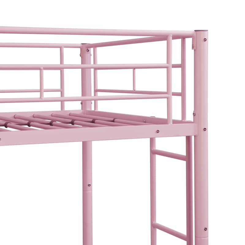 Pink Metal Bunk Bed with Trundle, Space-Saving, Sturdy Steel Frame, Easy Assembly, No Box Spring Needed