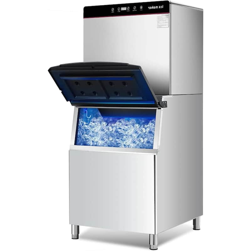550LBS/24H Commercial Ice Maker Machine with 300LBS Ice Storage - N/A - Silver