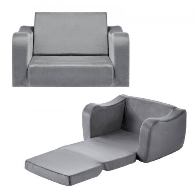 2 in 1 Soft Plush Fabric Convertible Toddler Couch Nap Bed with Armrest for Kids 18 Months-6 Years - 23.6 x 17.5 x 15.9 in