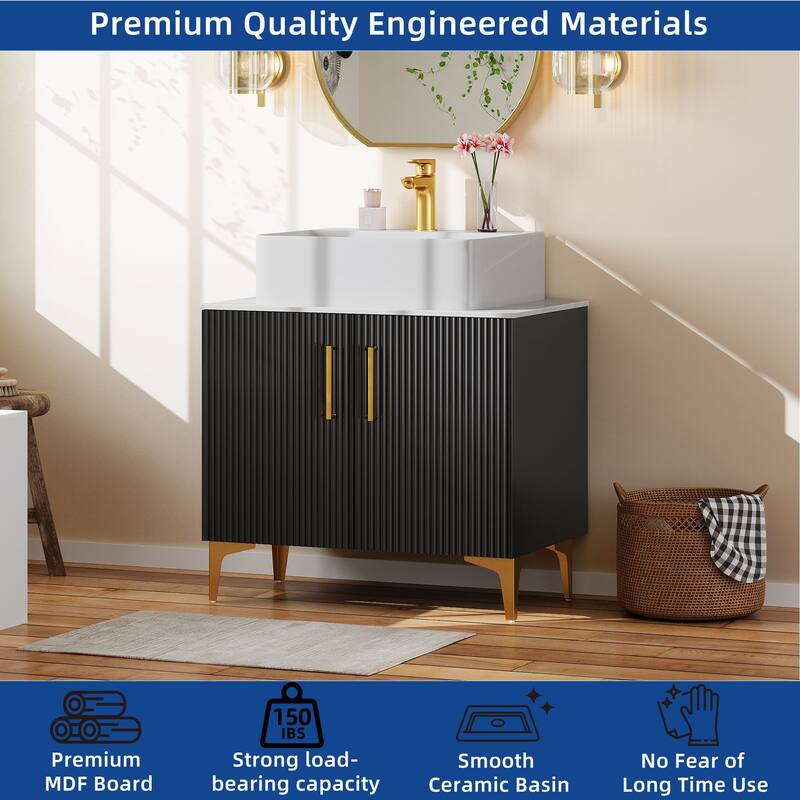 Moasis 24"/30" Bathroom Vanity Sink Combo Black Cabinet Vanity and White Ceramic Sink