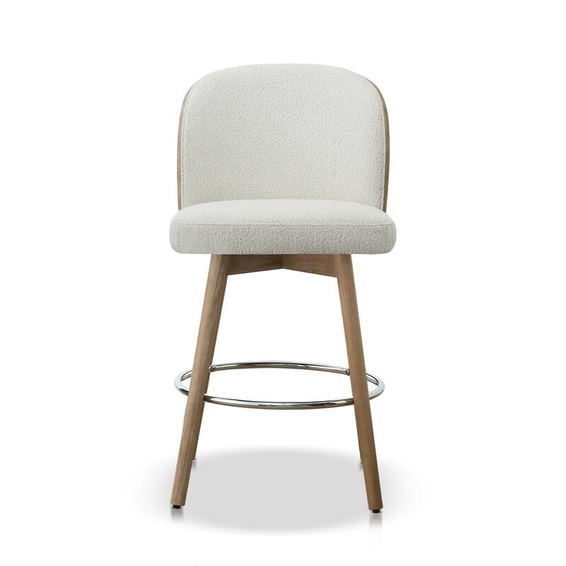 Tomlin Bentwood Upholstered Swivel Counter Stool Set Of 2 Off White Boucle