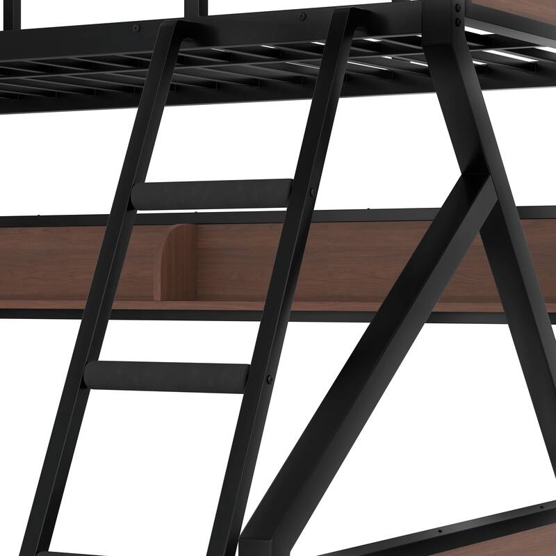 Metal Bunk Bed with Storage Shelves and Lights - Space-Saving & Noise-Free Design