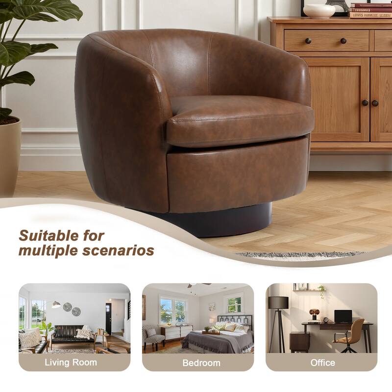 UIXE 2 Set Modern PU Leather Swivel Barrel Chairs Rounded Accent Chair