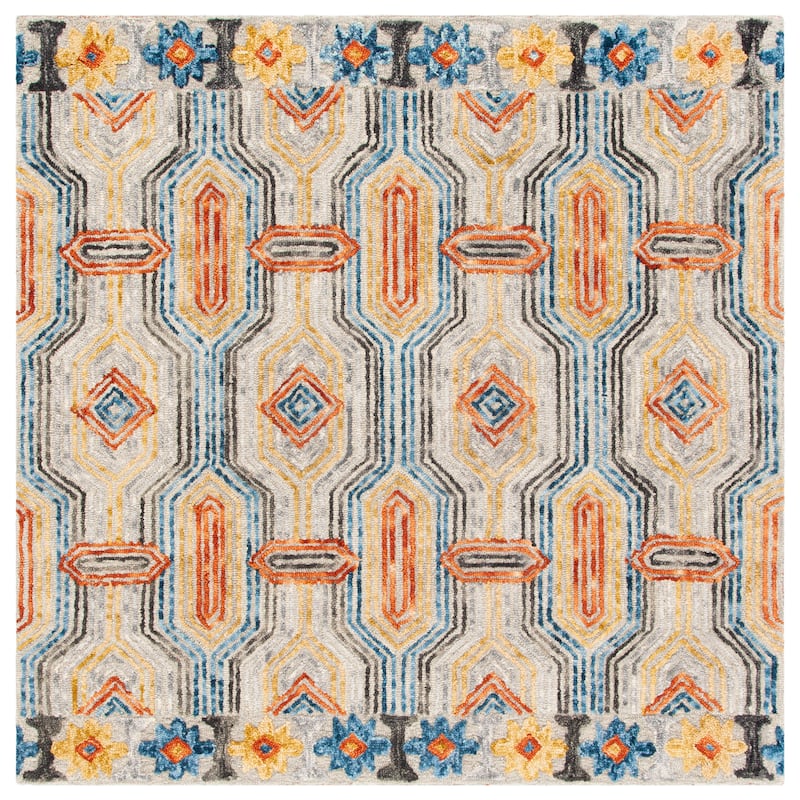 SAFAVIEH Handmade Trace Shalonda Geometric Wool Rug - 6' Square - Grey/Blue