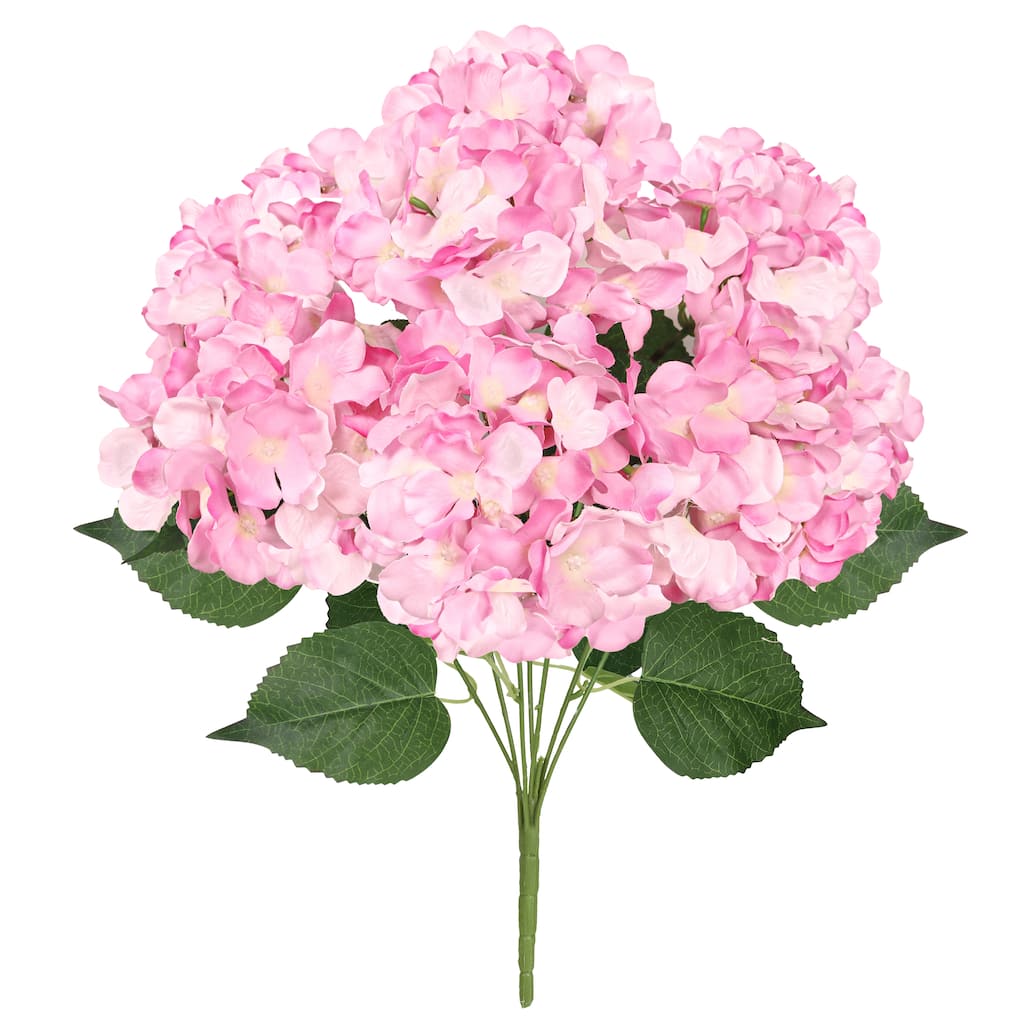 Set of 2 Deluxe Pink Artificial Hydrangea Flower Stem Bush Bouquet 20in - 20" L x 12" W x 12" DP