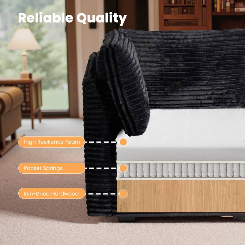 HOOOWOOO Modular U-shaped Corduroy Fabric Sectional Sofa Couch with Ottoman