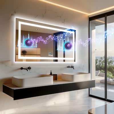 XXL Digital Displays Mirror with Bluetooth and Lights LED Makeup Mirror Dimmable 3 Modes - 47.24x23.62''