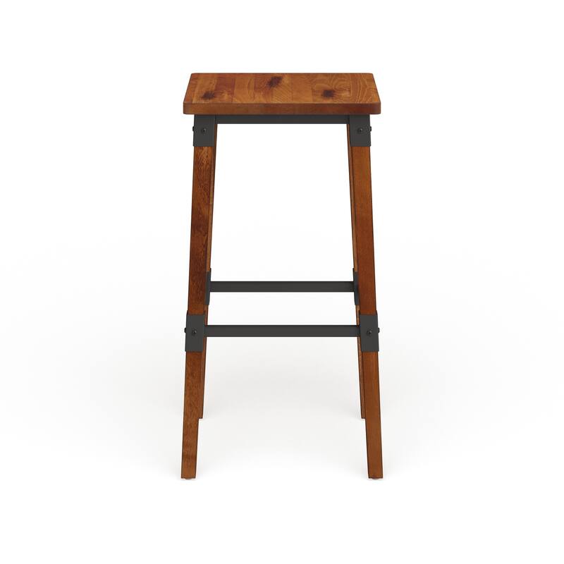 2 Pack Commercial Grade Rustic Industrial Style Backless Wood Barstool