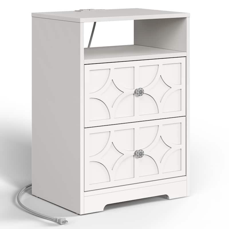 Large Night Stand with 2 Drawers and Charging Station