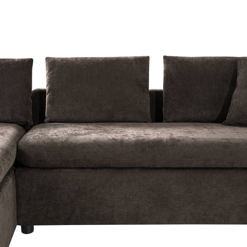93.7" Chenille L-Shaped Sectional Sofa with Wooden Storage Compartment and Deep Seating