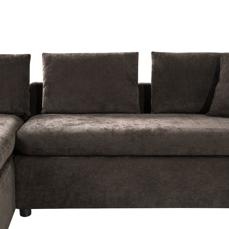 Chenille Upholstered Cloud Sofa L-Shaped Couch with Chaise Lounge & Storage