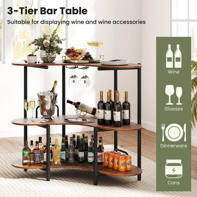 Costway 3-Tier Home Bar Unit with Stemware Racks & Storage Shelves - See Details