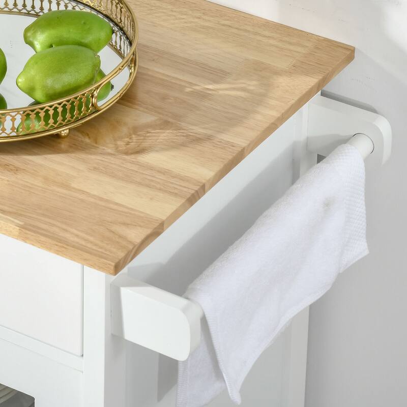 HOMCOM 27" Rolling Kitchen Island Cart with Drawer and Glass Door Cabinet, Kitchen Trolley with Adjustable Shelf and Towel Rack