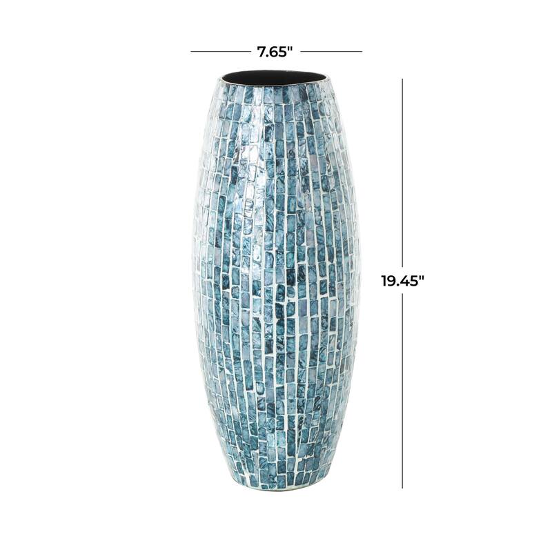 Mother of Pearl Shell Handmade Mosaic Inspired Vase - Blue - Roche River Decor - 8"W x 8"L x 19"H