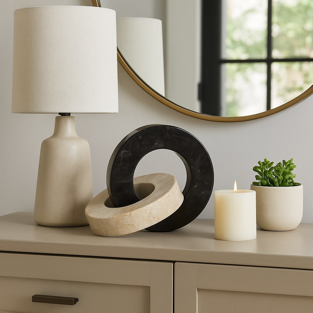 Stone Marble Decorative Object Modern Ring Design for Home - 7" Ivory - 10" x 7" x 7"