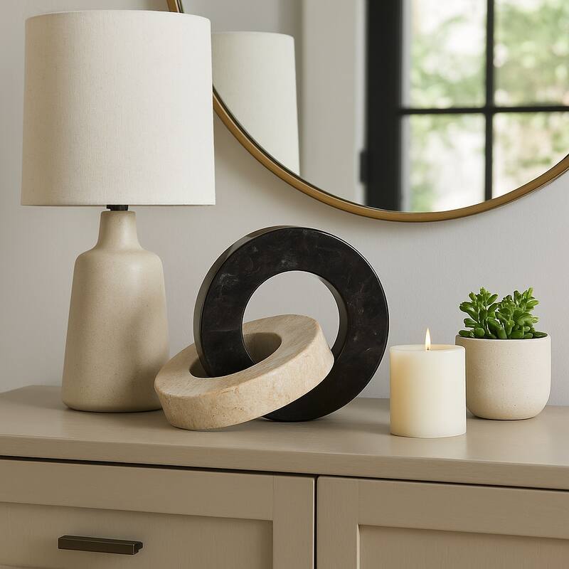 Stone Marble Decorative Object Modern Ring Design for Home - 7" Ivory - 10" x 7" x 7" - Ivory - 10" x 7" x 7"