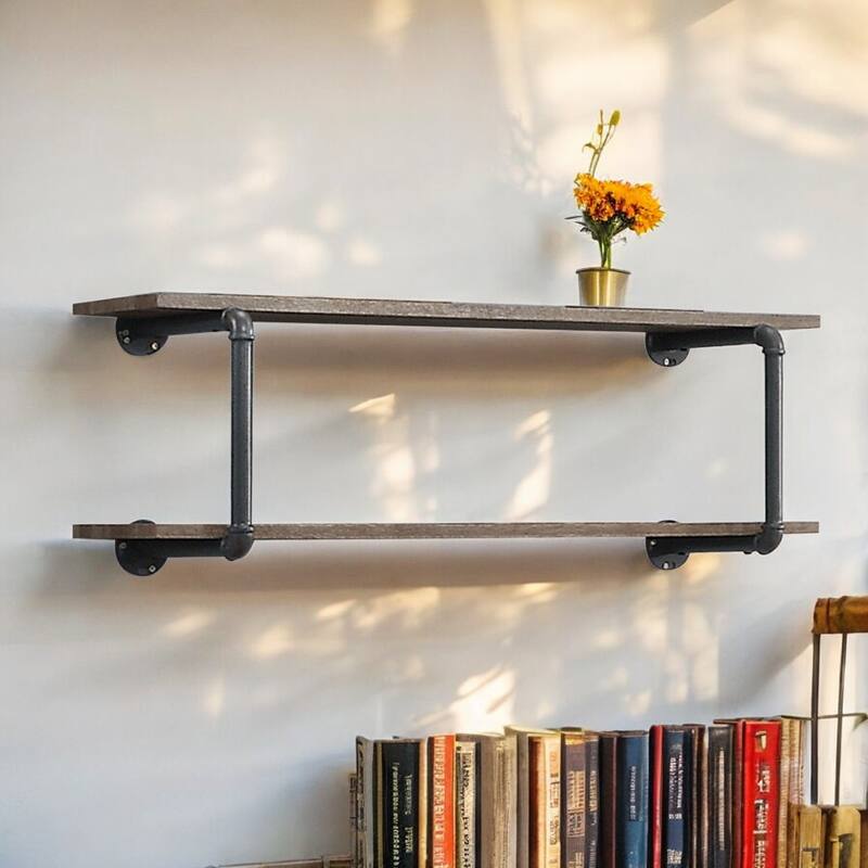 Antique Oak and Sandy Gray Finish Wall Rack