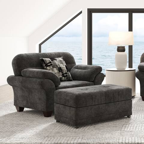 Roundhill Furniture Bonarse Fabric Cuddle Chair with Storage Ottoman with Casters in Wonderland Slate